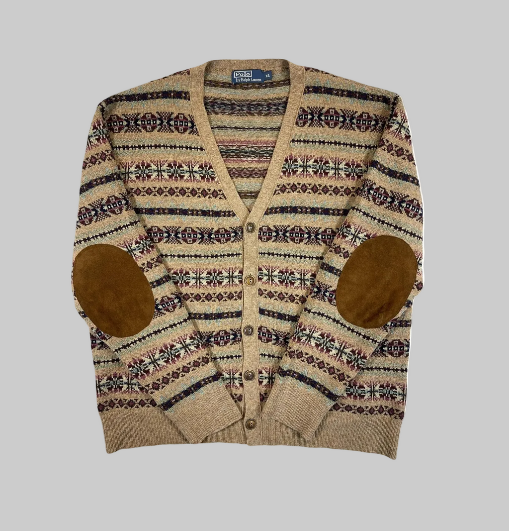 Cardigan Polo Ralph Lauren Fair Isle à empiècements en daim