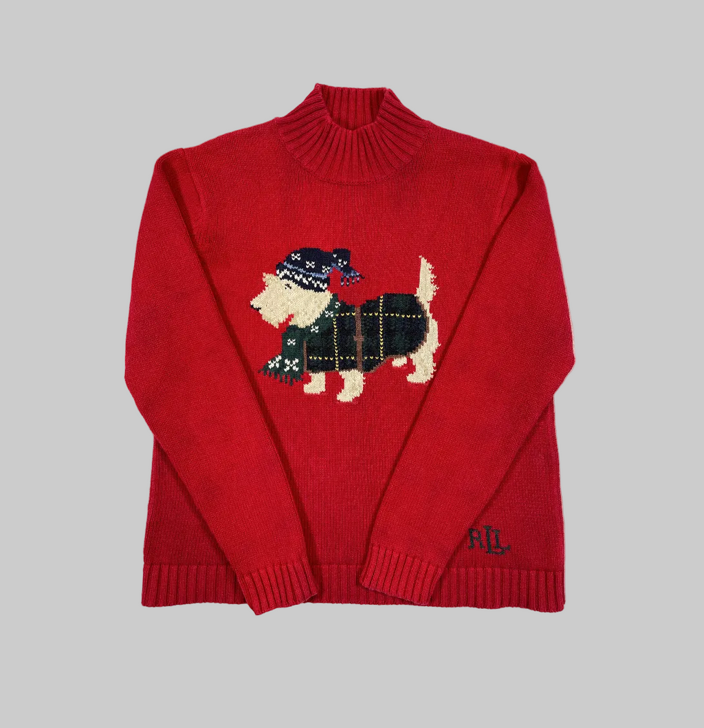 Lauren Ralph Lauren Pullover mit Hundemotiv und Trichterhals (Vintage)